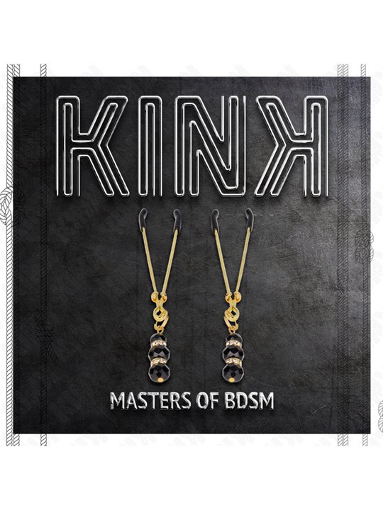 Kink - Gold Thin Nipple Clamps With 3 Black Glass Beads 7 Cm