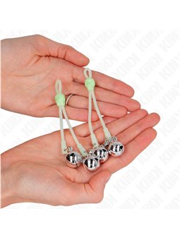 Kink - Luminous Skull Nipple Clamps With Ring Bells Adjustable Green / Silver