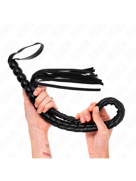 Kink - Frusta a Serpente Nera con Manico di Perline 80 Cm