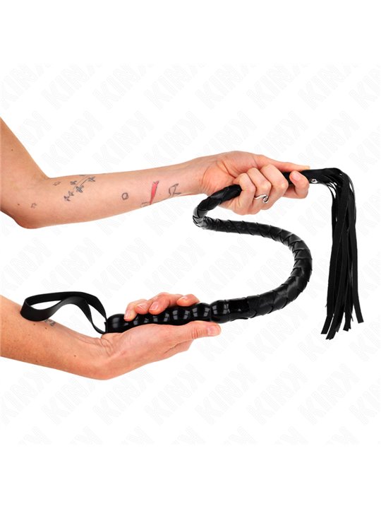 Kink - Frusta a Serpente Nera con Manico di Perline 80 Cm