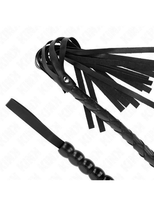 Kink - Frusta a Serpente Nera con Manico di Perline 80 Cm