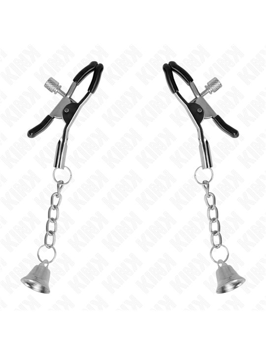 Kink - Morsetti a Vite per Capezzoli con Pendente Campana Argento 6 Cm