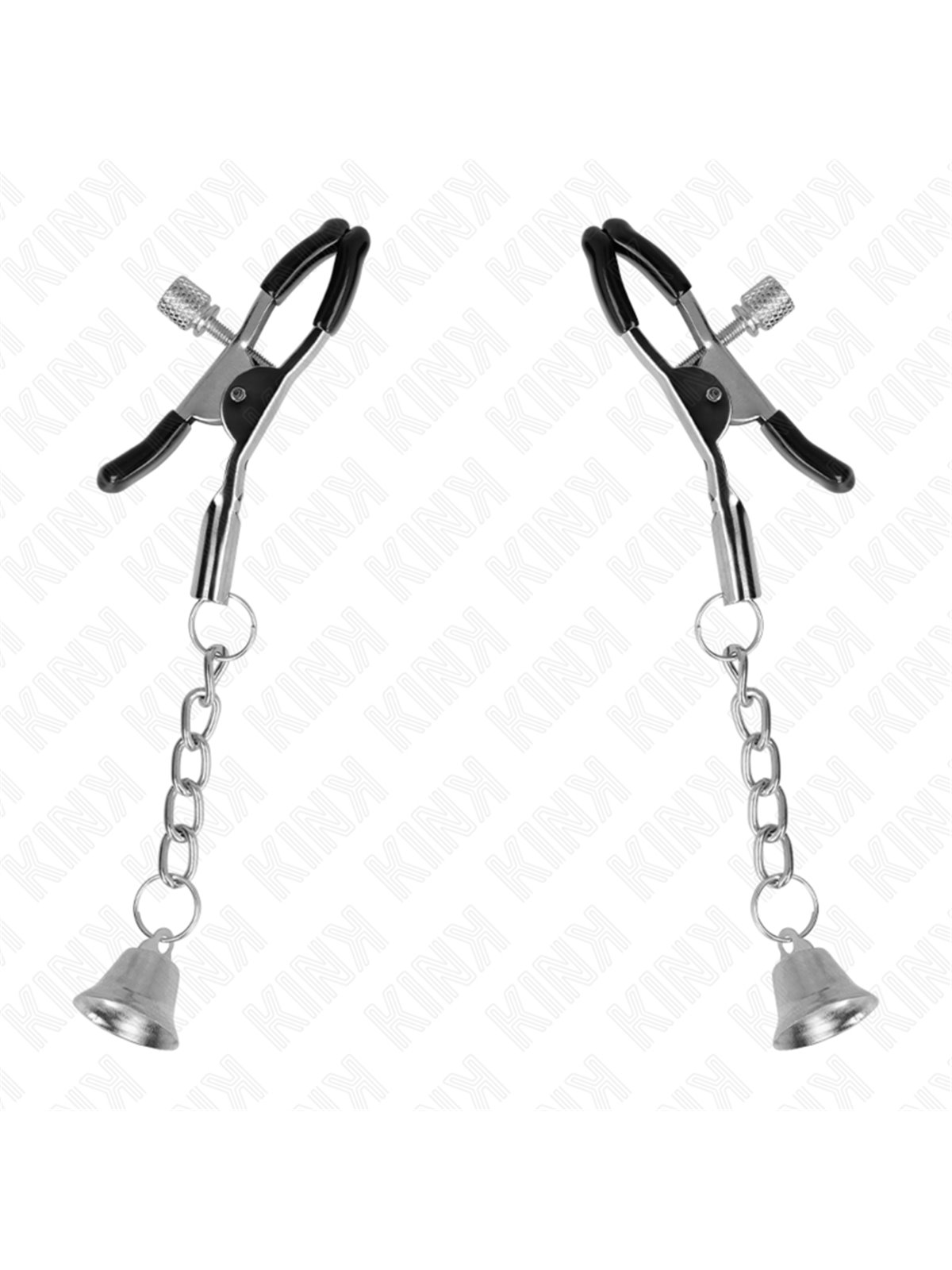 Kink - Morsetti a Vite per Capezzoli con Pendente Campana Argento 6 Cm