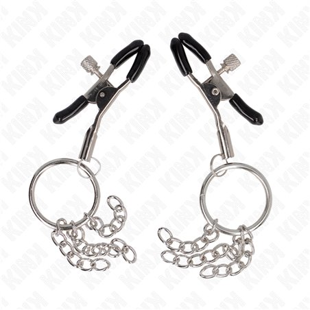 Kink - Morsetti a Vite per Capezzoli con O-Ring e Catenella Argento 6 Cm
