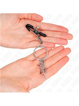 Kink - Morsetti a Vite per Capezzoli con O-Ring e Catenella Argento 6 Cm