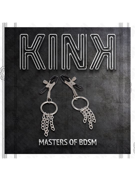 Kink - Morsetti a Vite per Capezzoli con O-Ring e Catenella Argento 6 Cm