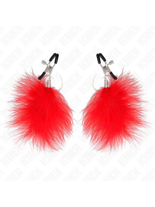 Kink - Morsetti a Vite per Capezzoli con Piume Rosse 7 Cm