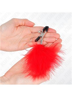 Kink - Morsetti a Vite per Capezzoli con Piume Rosse 7 Cm