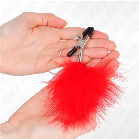 Kink - Morsetti a Vite per Capezzoli con Piume Rosse 7 Cm