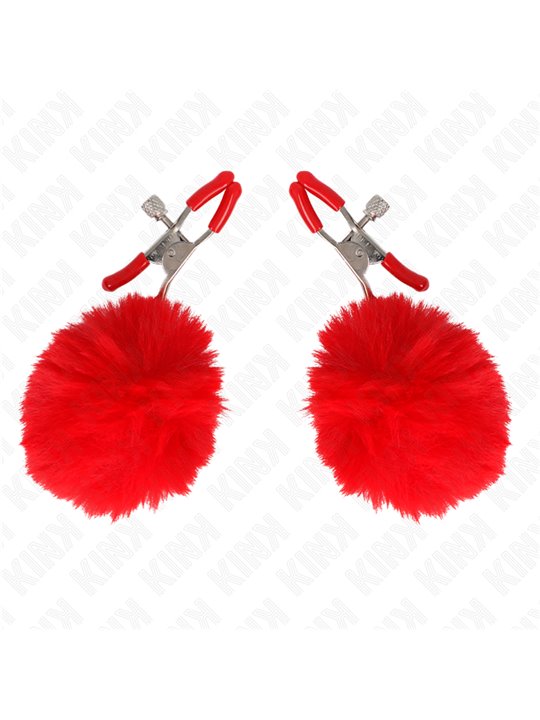 Kink - Faux Fur Ball Nipple Clamp Red 6 Cm