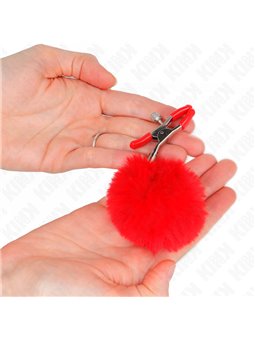Kink - Morsetti a Vite per Capezzoli con Pon Pon Rossi 6 Cm