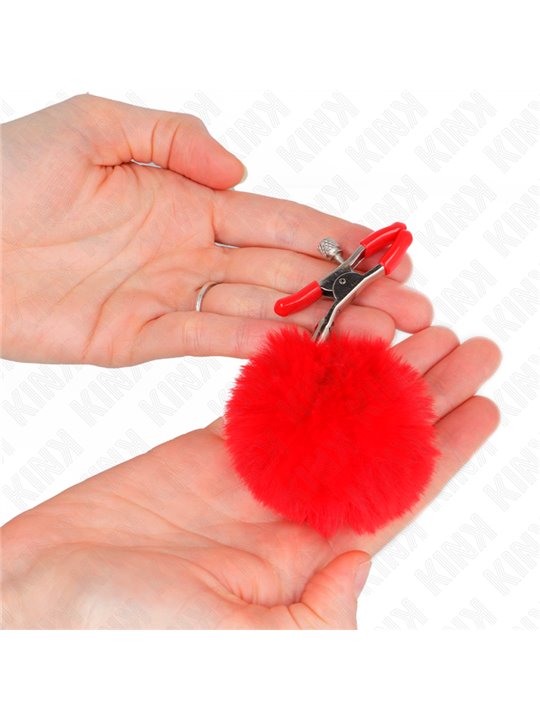 Kink - Morsetti a Vite per Capezzoli con Pon Pon Rossi 6 Cm
