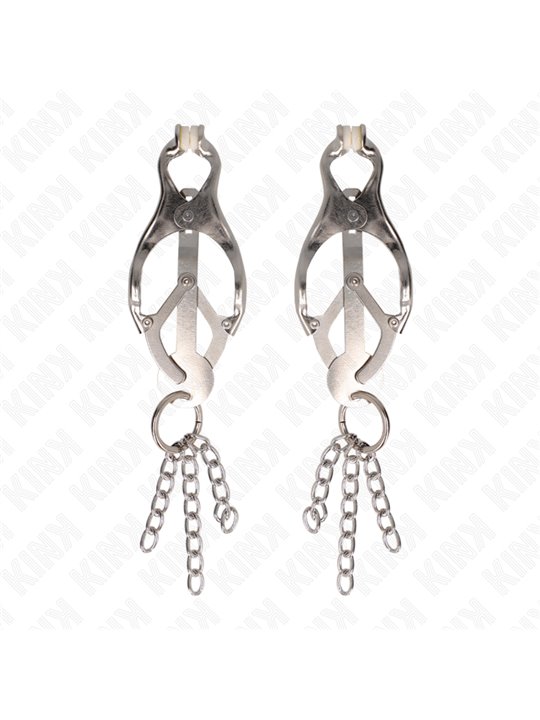 Kink - Japanese Clover Nipple Clamps With Little Chains Silver