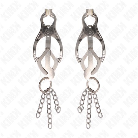 Kink - Japanese Clover Nipple Clamps With Little Chains Silver