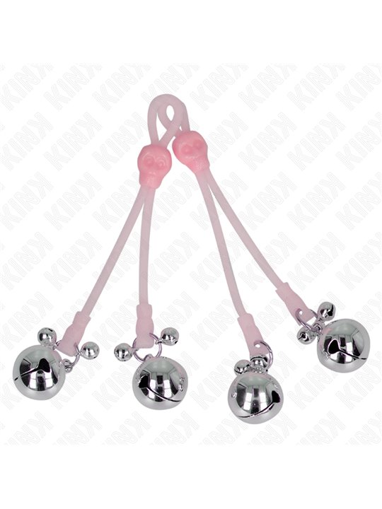Kink - Pendenti per Capezzoli con Teschio Rosa Fluo e Campanellini Argento