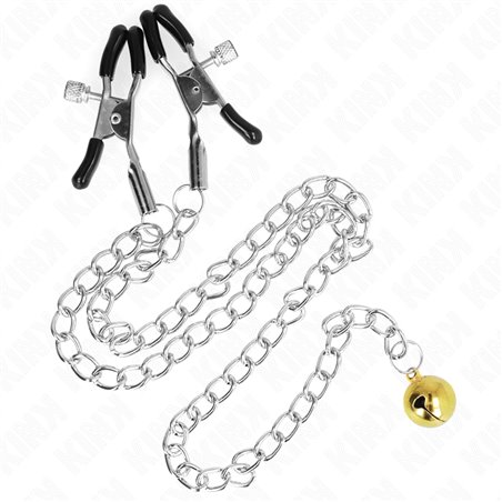 Kink - Morsetti a Vite per Capezzoli con Catena Piatta e Campana 30 Cm