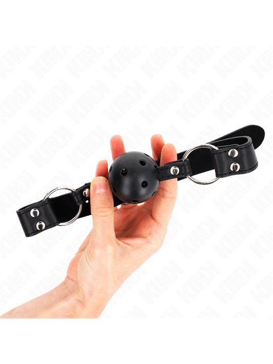 Kink - Bavaglio con Palla Traspirante 4 Cm Nero con Doppio Rivetto