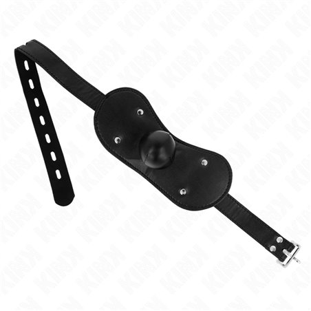Kink - Bavaglio in Pelle Vegana Nera con Maschera Palla e Lucchetto