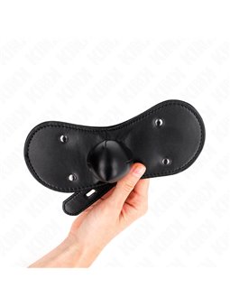 Kink - Bavaglio in Pelle Vegana Nera con Maschera Palla e Lucchetto