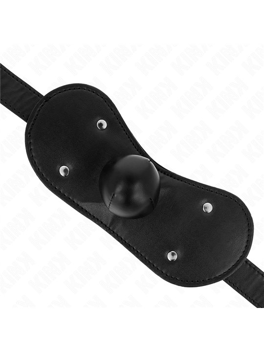 Kink - Bavaglio in Pelle Vegana Nera con Maschera Palla e Lucchetto