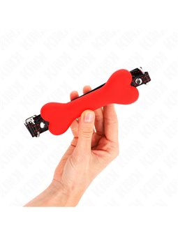 Kink - Bavaglio in Pelle Vegana Nera con Osso 12 Cm in Silicone Rosso