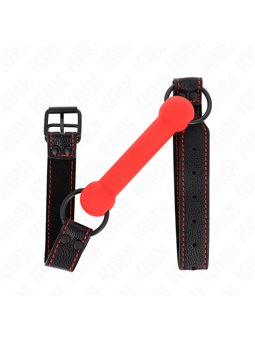 Kink - Bavaglio in Pelle Vegana Nera con Osso in Silicone Rosso