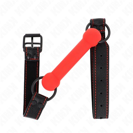 Kink - Bavaglio in Pelle Vegana Nera con Osso in Silicone Rosso