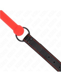 Kink - Bavaglio in Pelle Vegana Nera con Osso in Silicone Rosso