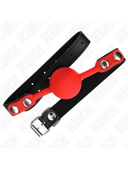 Kink - Bavaglio in Pelle Vegana Nera con Palla 4 Cm in Silicone Rosso