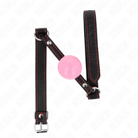 Kink - Bavaglio in Pelle Vegana Nera con Palla 4 Cm Rosa