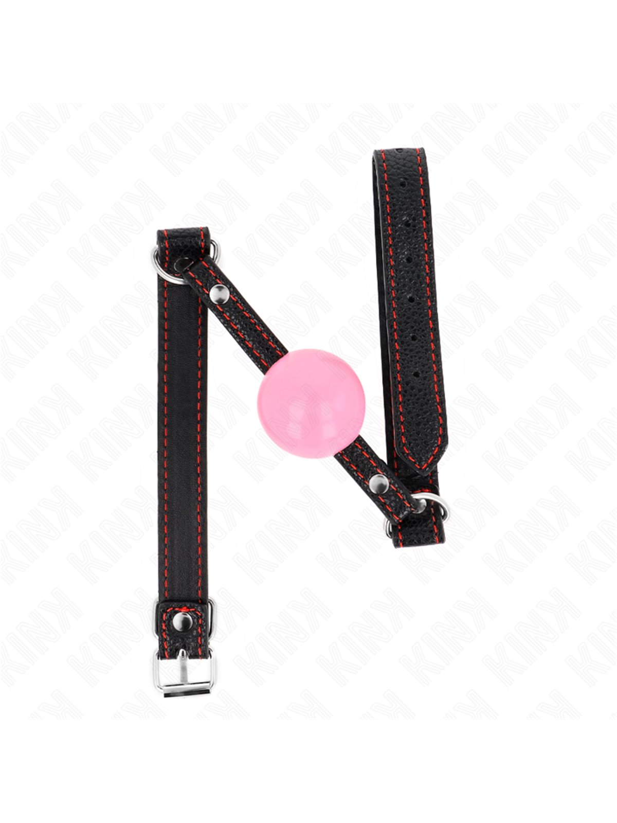 Kink - Bavaglio in Pelle Vegana Nera con Palla 4 Cm Rosa