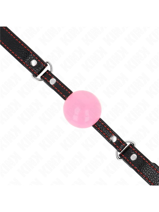 Kink - Bavaglio in Pelle Vegana Nera con Palla 4 Cm Rosa