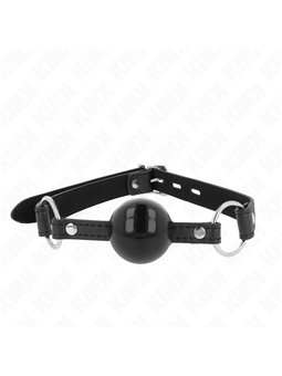 Kink - Bavaglio Nero in Pelle Vegana con Lucchetto e Palla in TPE 4 Cm