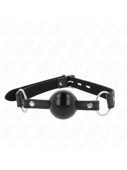 Kink - Bavaglio Nero in Pelle Vegana con Lucchetto e Palla in TPE 4 Cm