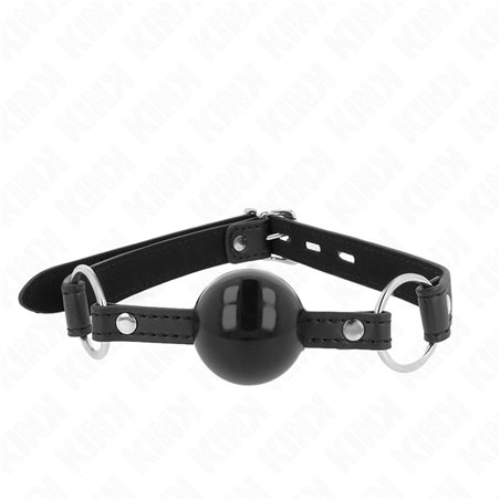 Kink - Bavaglio Nero in Pelle Vegana con Lucchetto e Palla in TPE 4 Cm