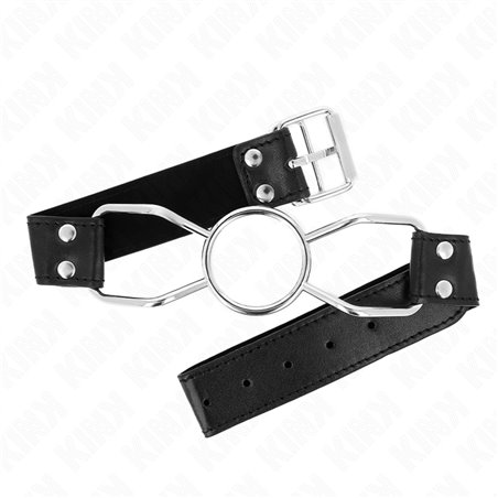 Kink - Bavaglio in Pelle Vegana Nera con Bocca di Ragno 4,5 Cm Taglia M