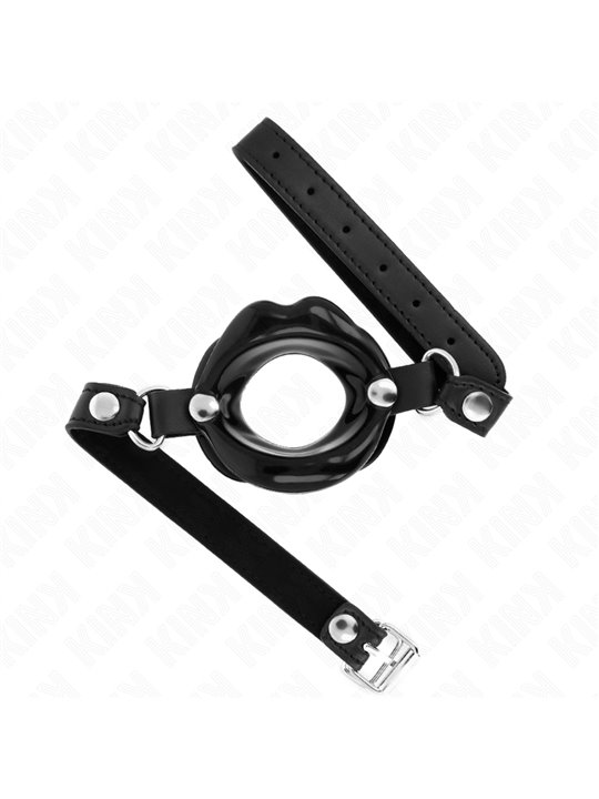 Kink - Bavaglio in Pelle Vegana Nera con Bocca 8 Cm Nera