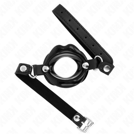 Kink - Bavaglio in Pelle Vegana Nera con Bocca 8 Cm Nera