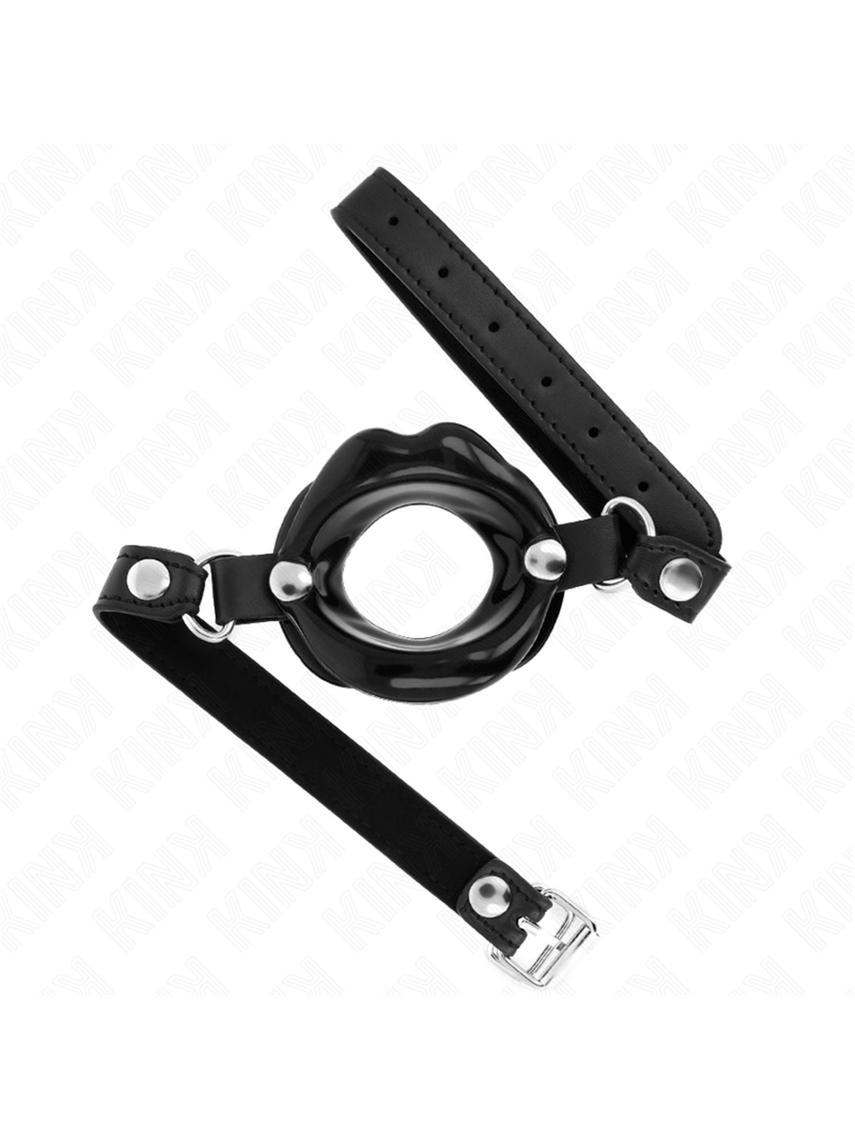 Kink - Bavaglio in Pelle Vegana Nera con Bocca 8 Cm Nera