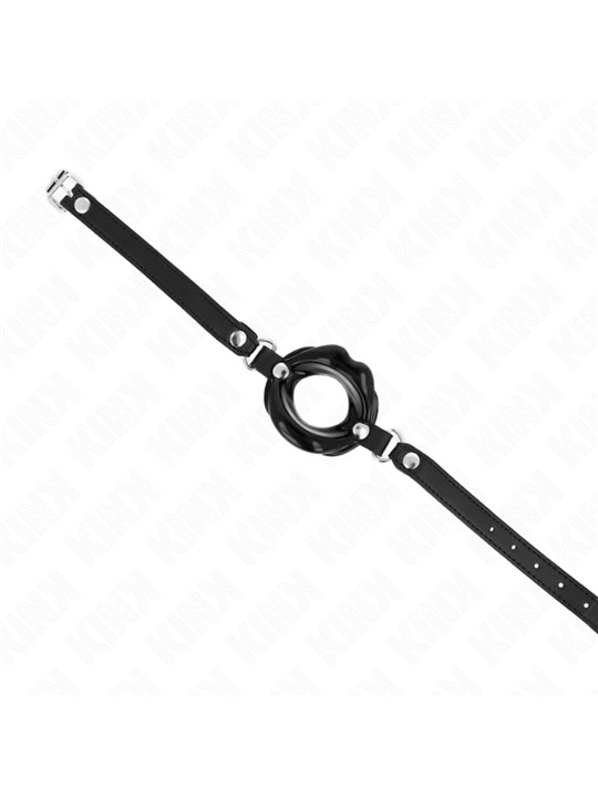 Kink - Bavaglio in Pelle Vegana Nera con Bocca 8 Cm Regolabile 39-58 Cm