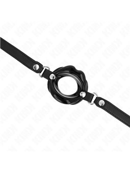 Kink - Bavaglio in Pelle Vegana Nera con Bocca 8 Cm Regolabile 39-58 Cm