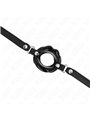Kink - Bavaglio in Pelle Vegana Nera con Bocca 8 Cm Regolabile 39-58 Cm