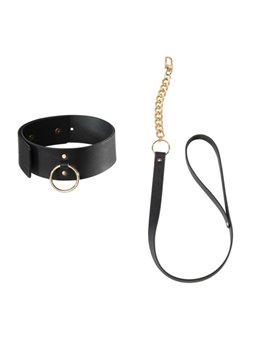 Bijoux Indiscrets - Collare in Pelle Vegana Nera con Guinzaglio in Metallo