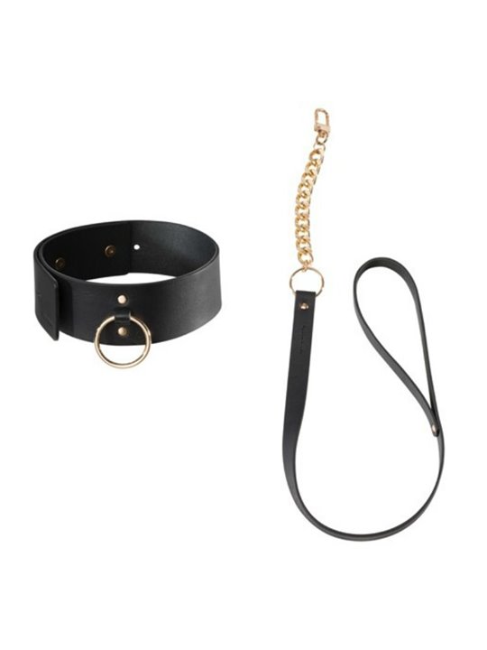 Bijoux Indiscrets - Collare in Pelle Vegana Nera con Guinzaglio in Metallo