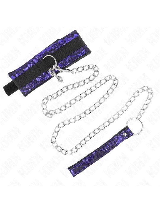Kink - Collare con Guinzaglio 105 Cm in Pizzo di Velluto 44 x 5,5 Cm