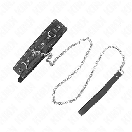 Kink - Collare con Guinzaglio 105 Cm in Pelle Vegana e Strass - 41,5 x 4 Cm