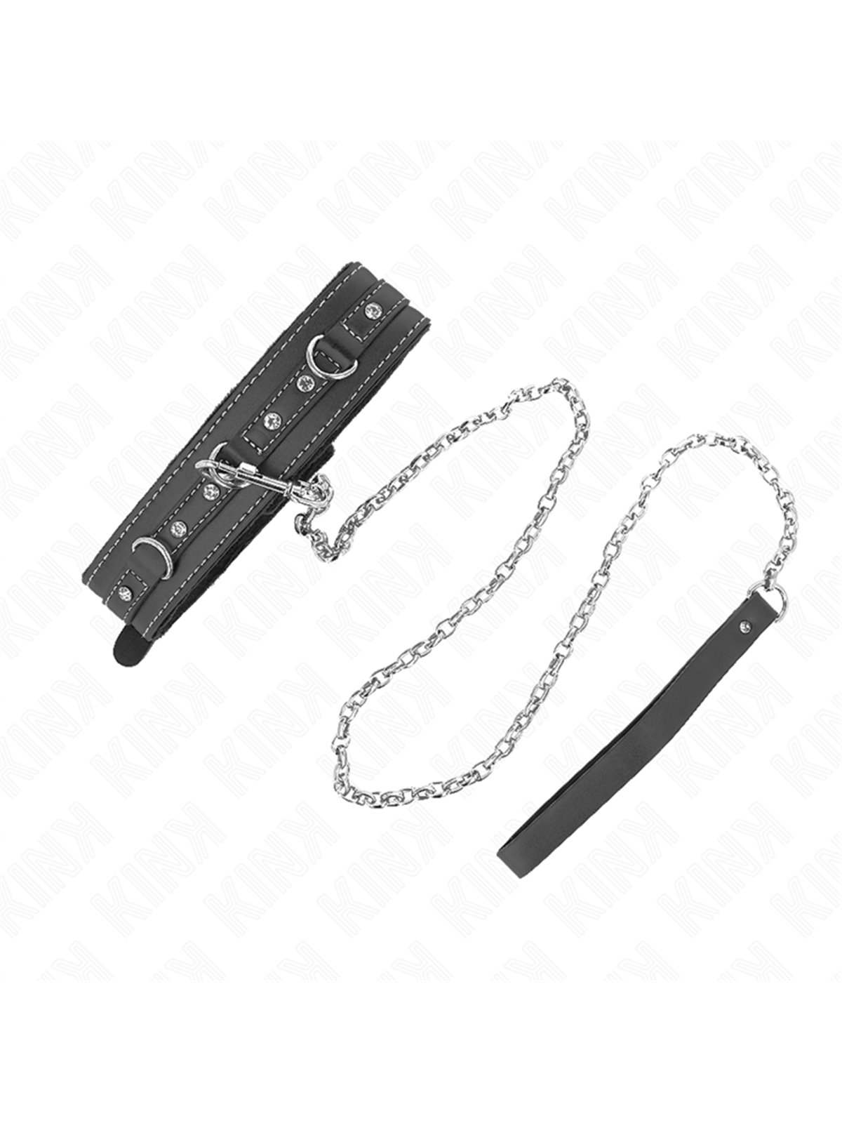 Kink - Collare con Guinzaglio 105 Cm in Pelle Vegana e Strass - 41,5 x 4 Cm