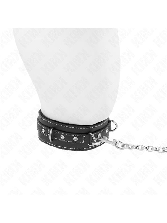 Kink - Collare con Guinzaglio 105 Cm in Pelle Vegana e Strass - 41,5 x 4 Cm