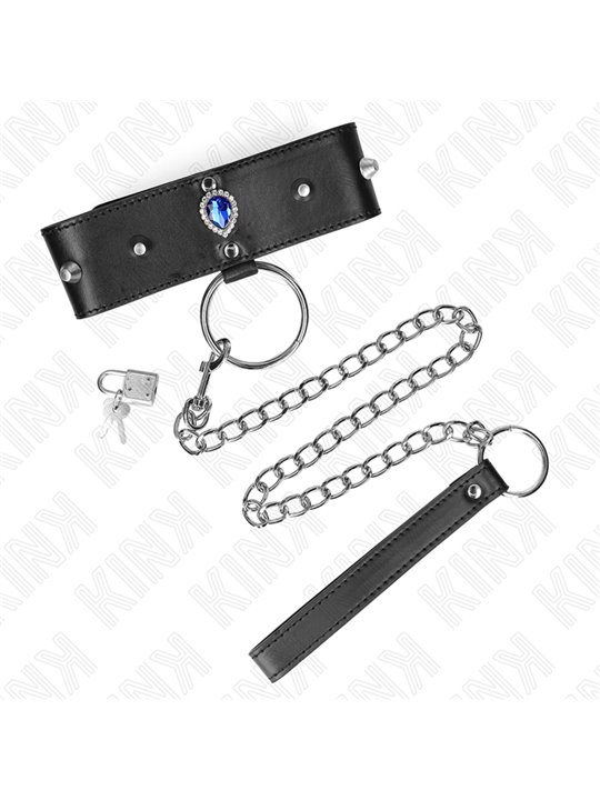 Kink - Collare con Guinzaglio 65 Cm con Diamanti Blu 36-43 Cm x 5 Cm