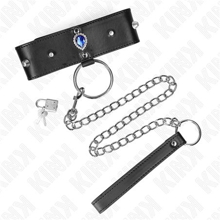 Kink - Collare con Guinzaglio 65 Cm con Diamanti Blu 36-43 Cm x 5 Cm